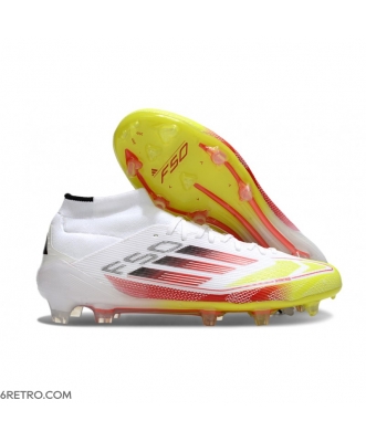 Adidas F50 Elite Mid-Cut Firm Ground White Lucid Red Solar Yellow Football Boots