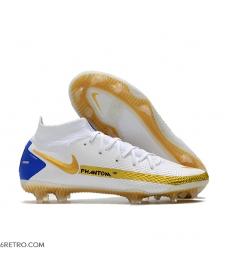 Men Nike Phantom GT Elite DF Firm Ground White Gold Blue Football Boots