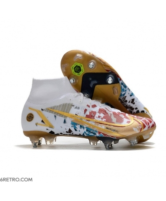 Nike Mercurial Superfly 8 Elite SG-PRO Anti-Clog White Red Gold Football Boots