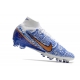 Nike Zoom Mercurial Superfly 9 Elite AG-Pro White Blue Gold Football Boots Nike Zoom Mercurial Superfly 9 Elite AG-Pro White Blue Gold Football Boots