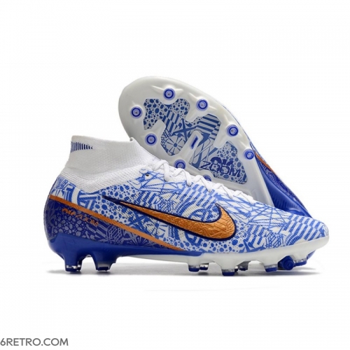 Nike Zoom Mercurial Superfly 9 Elite AG-Pro White Blue Gold Football Boots Nike Zoom Mercurial Superfly 9 Elite AG-Pro White Blue Gold Football Boots